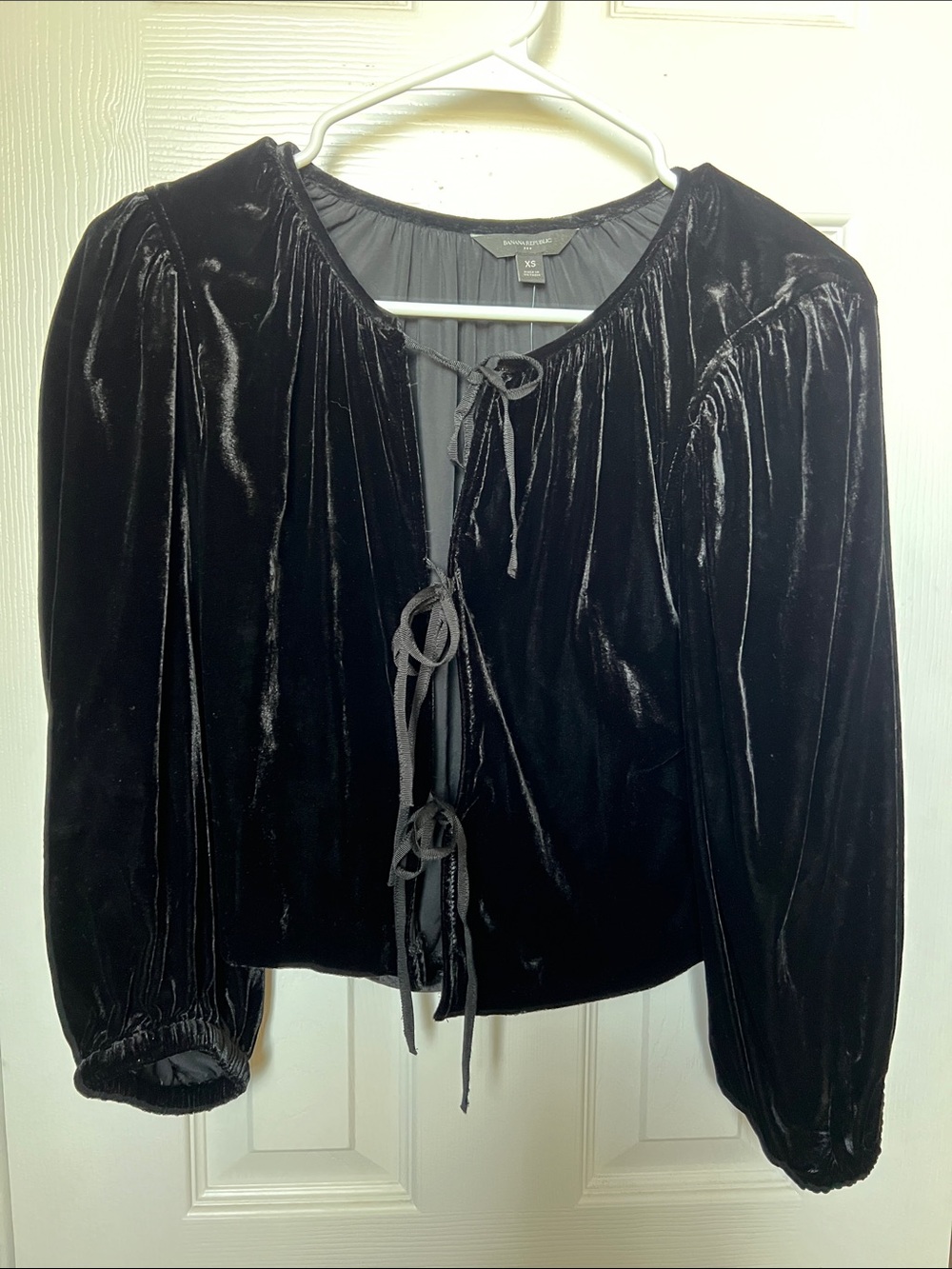 Banana Republic Black Velvet Tie-Front Blouse